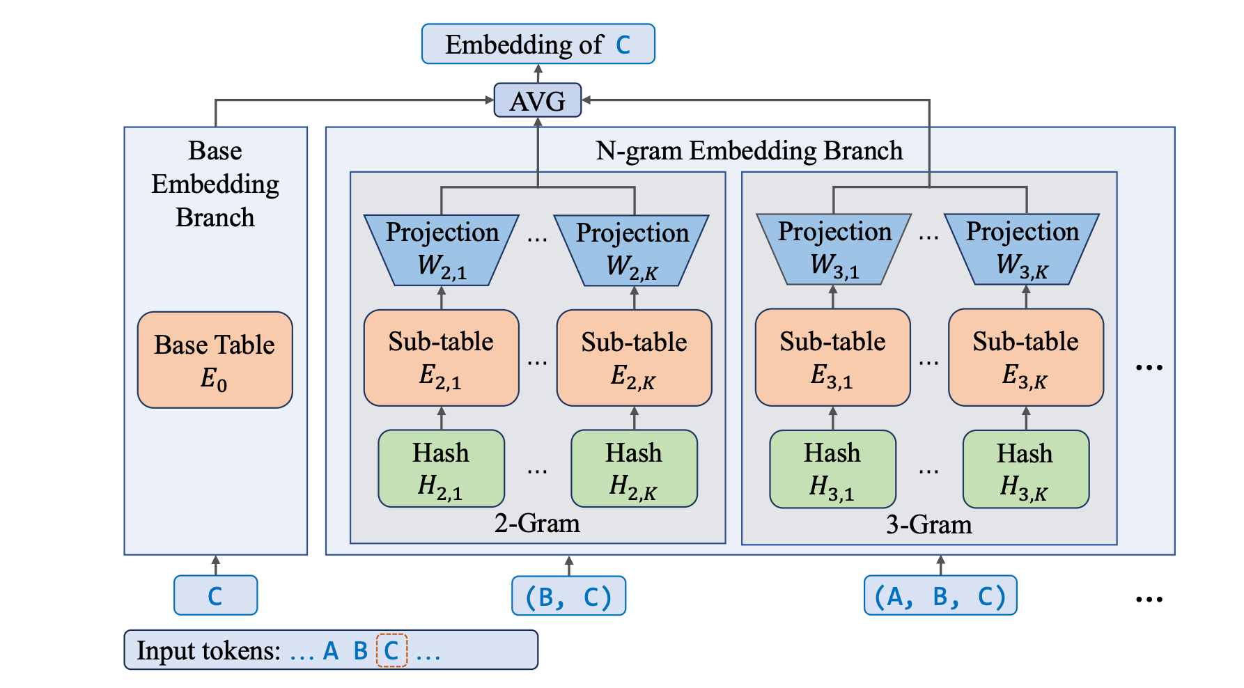 The architecture of a N-gram Embedding layer from LongCat.